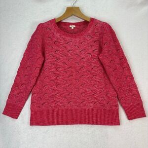 Talbots Womens Size 1X Pink Scallop Detail Crewneck Long Sleeve Pullover Sweater